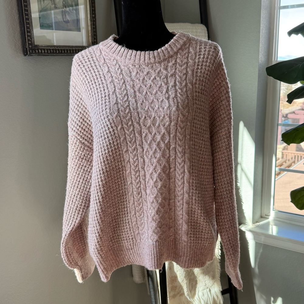 Lauren Conrad Pink with Silver Cable Knit Sweater - Sz XL